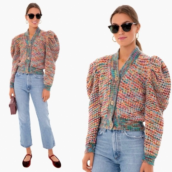 NWT Ulla Johnson Fiora Wool Puff Sleeve Kid Mohair Rainbow Cardigan Size Small - Picture 2 of 10